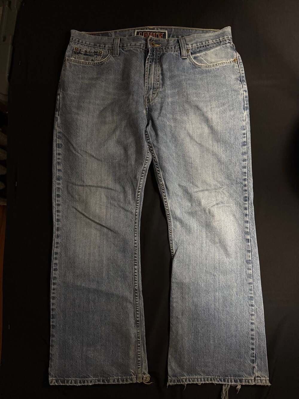 Levi's 527 Low Boot Cut Blue Denim Jeans Mens Size 36x30 Distressed
